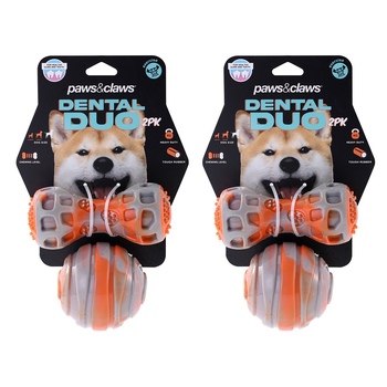 4pc Paws & Claws Dental Duo Pet Dog TPR Ball & Baton Orange