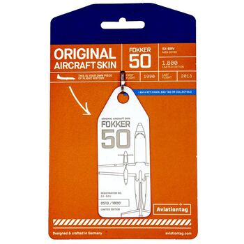 Aviationtag Fokker 50 SAS Keychain 14.5cm Tag White