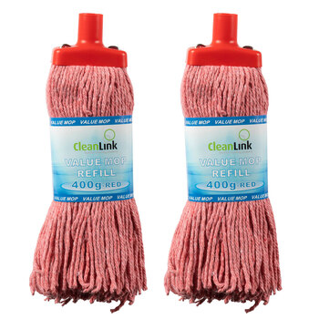 2PK Cleanlink 400gm Fibre Mop Head Replacement/Refill - Red
