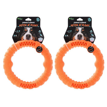 2PK Paws & Claws Fetch N' Play Tugger Pet Dog Ring L 24cm Orange