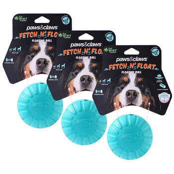 3PK Paws & Claws 9cm Fetch N' Play Ball Pet/Dog Toy Aqua
