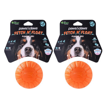 2PK Paws & Claws Fetch N' Play Pet Dog Ball 9cm Orange 