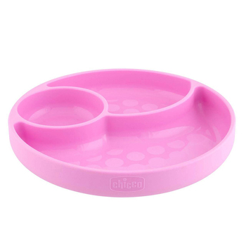 Chicco Nursing Silicone Divided Plate Baby Feeding Round Pink 12m+