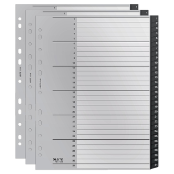 3PK Leitz PP Recycle Indices & Dividers 1-31 Tab A4 File Organiser - Black