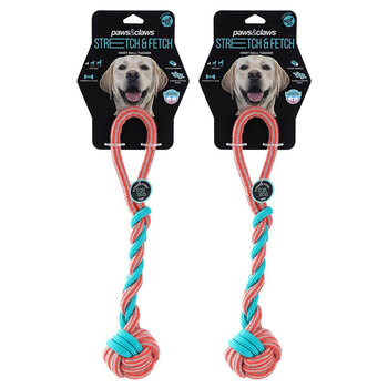 2PK Paws & Claws 42cm Stretch & Fetch TPR/Braided Rope Knot Ball Tugger