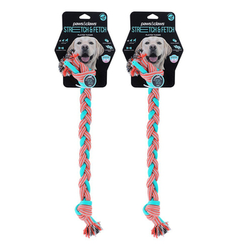 2PK Paws And Claws 50x4x4cm Stretch & Fetch Rubber/Braided Rope Plaited Tugger Dog/Pet Toy