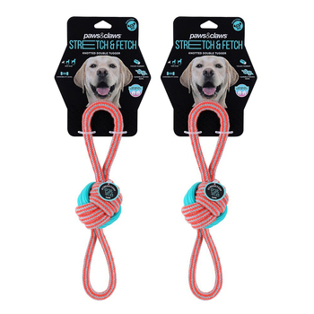 2PK Paws & Claws 35cm Stretch & Fetch Dog Toy Rope Knotted Double Tugger