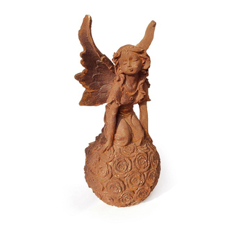 Garden 31cm Fairy on Flower Ball Cast Iron Sculpture Decor