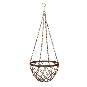Hanging Basket Planter 35cm Metal Plant Holder w/ Hook - Brown