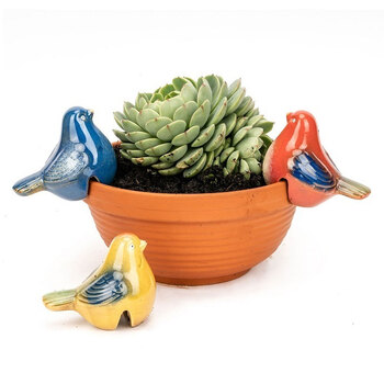 4x Garden 11.5cm Ceramic Bird Pot Sitter Decor - Assorted