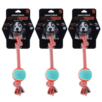 3PK Paws & Claws 26cm Super Tuggers Tennis Ball Rope