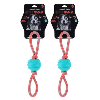 2PK Paws & Claws 40cm Super Tuggers TPR Ball/Rope Double Tugger