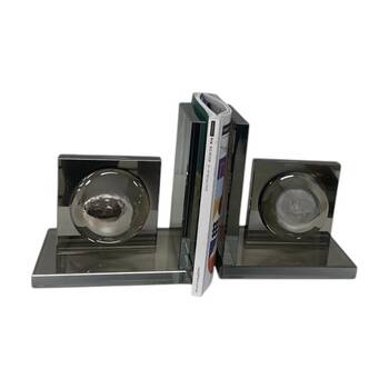 2pc SS Collective Abstract Elegant Bookends 100% Crystal Glass Smokey Black