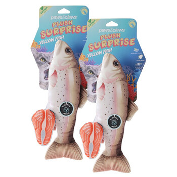 2PK Paws & Claws Pet/Cat 30cm Plush Fish Surprise Toy - Yellow