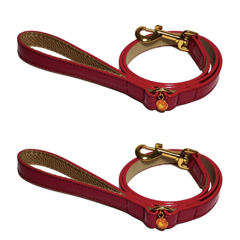 2PK Rosewood Cherry 102cm Leather Pet/Dog Lead Training/Walking Animal Leash S Red