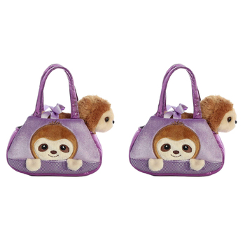 2PK Fancy Pals Sloth Plush Toy w/ Bag 18cm - Purple 3y+