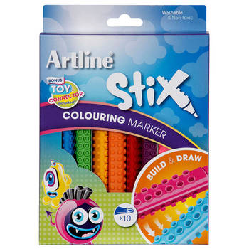 Artline Stix Colouring Marker 10pk Pens Toy Draw/Build/Play Kids/Children/Teens
