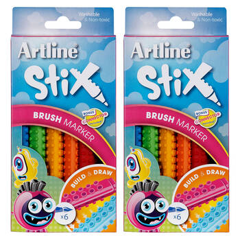 2x 6PK Artline Stix Colour Brush Markers 