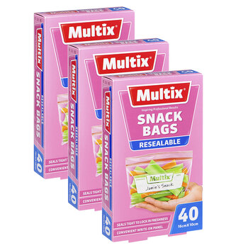 3x 40pc Multix Snack Bags Resealable 16 x 10cm