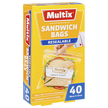 40pc Multix Sandwich Bags Resealable 18 x 17cm