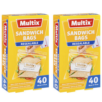 2x 40pc Multix Sandwich Bags Resealable 18 x 17cm