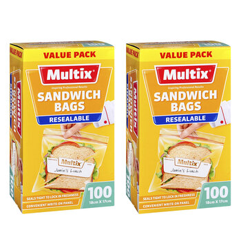 2x 100pc Multix Sandwich Bag Resealable 18 x 17cm
