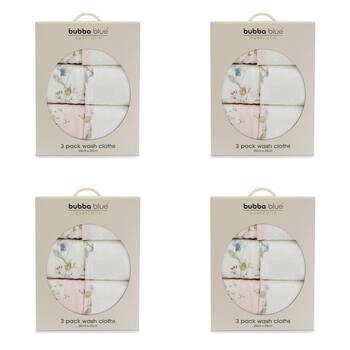 4x 3pc Bubba Blue Children's and Baby Sleeping Bunny Face Washers 25x25cm