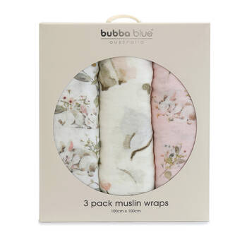 3pc Bubba Blue Sleeping Bunny Muslin Swaddle Wraps 100x100cm