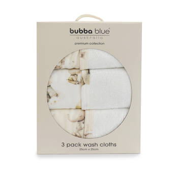 3pc Bubba Blue Children's and Baby Elephant Bedtime Face Washers 25x25cm