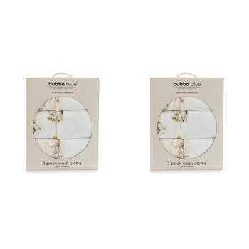 2x 3pc Bubba Blue Children's and Baby Elephant Bedtime Face Washers 25x25cm