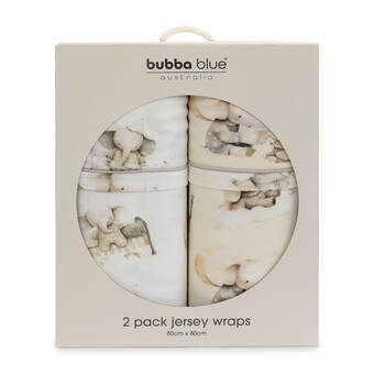 2pc Bubba Blue Elephant Bedtime Jersey Swaddle Wraps 100x100xm