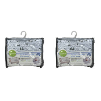 2PK Playette Bedside Printed Fitted Sheet for Co-Sleeper Kids/Children White