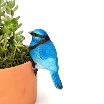 4x Garden Polyresin 12cm Blue Bird Pot Sitter Ornament Decor