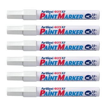 12PK Artline 409 Permanent Paint Marker 4.0mm Chisel Nib - White