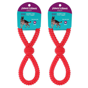 2PK Paws & Claws Vinyl Double Loop Pet Dog Tugger 27x8cm Red 