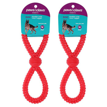 2PK Paws & Claws Vinyl Double Loop Pet Dog Tugger 27x8cm Red 