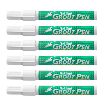 12PK Artline Waterproof Grout Pen Marker 2/4mm Chisel Nib - White
