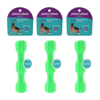 3PK Paws & Claws Pet/Dog 18x4.5cm TPR Squeaky Throw Stick - Green