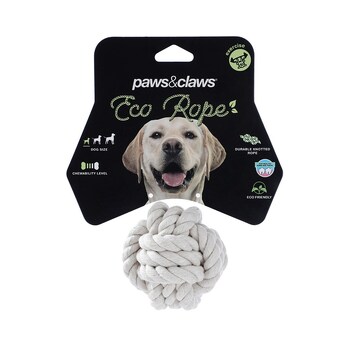 Paws & Claws 7.5cm Eco Rope Knotted Ball Pet Chew Toy - White