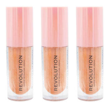 3PK Revolution Liquid Lip Gloss Shimmer Bomb 4.5ml Starlight Glossy Makeup