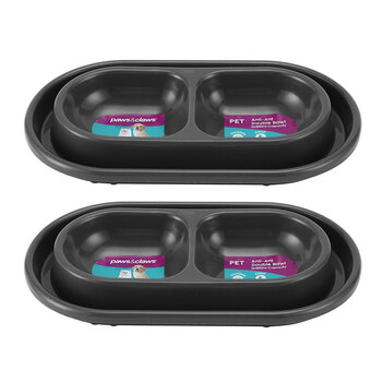 2PK Paws & Claws Anti-Ant Double Pet Dog Bowl 27x16x4cm Dark Grey