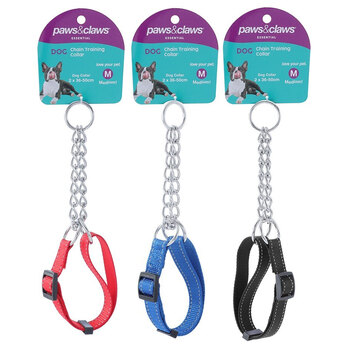 3PK Paws & Claws Chain Dog Pet Training Collar 36-50cm w/ Webbing Medium - Assorted