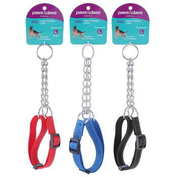 3PK Paws & Claws Chain Dog Pet Training Collar 40-60cm w/ Webbing Large - Assorted