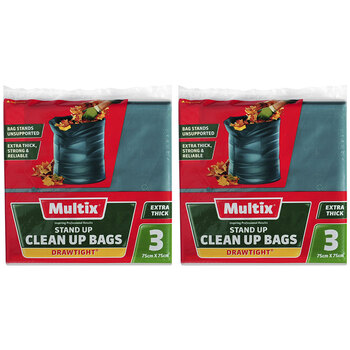 2x 3pc Multix Stand Up Clean Up Bags Drawtight 75 x 75cm