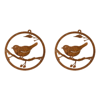 2x Garden Rust Metal 30cm Single Wren Bird Hanging Decor - Assorted