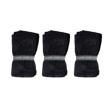 3PK Annabel Trends Sports Towel Absorbent 73.5x34.5cm - Black