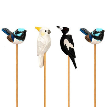 4x Birds Timber on Stick 40cm Garden Outdoor Decor - Assorted