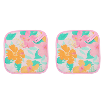 2PK Annabel Trends Linen Pot Holder Square 20x20cm - Hibiscus