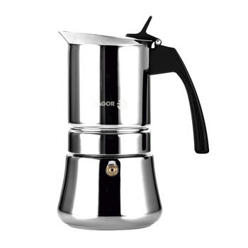 Fagor Etnica Stainless Steel 10 Cups Espresso Coffee Maker Moka Pot Silver