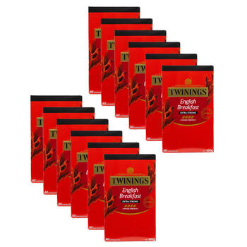 12x 40pc Twinings English Breakfast Pure Black Tea Bag 100g Extra Strong